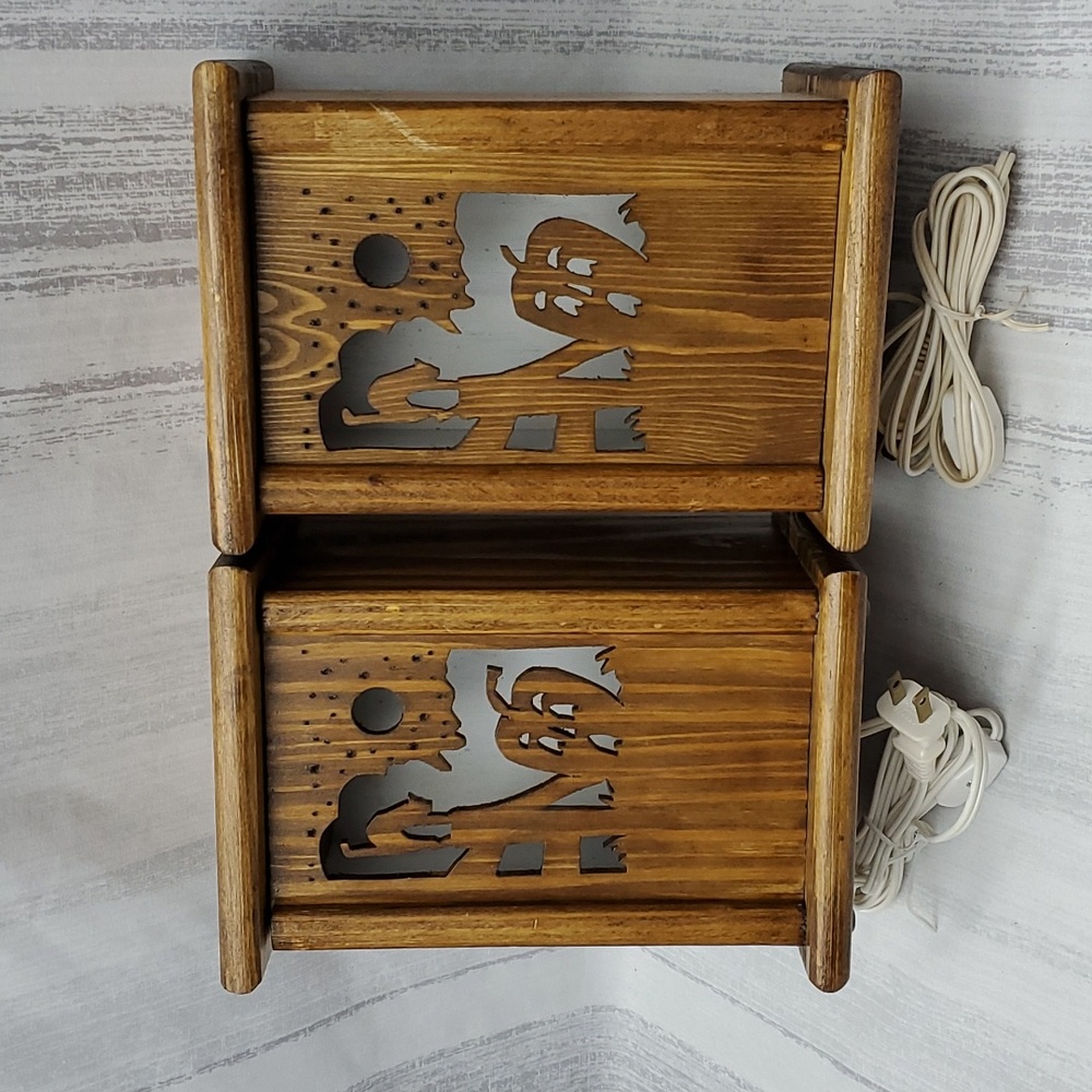 Handmade Wood Night Light Lamp Lantern with 4 Interchangeable Panels 2 Boxes - Picture 5 of 16